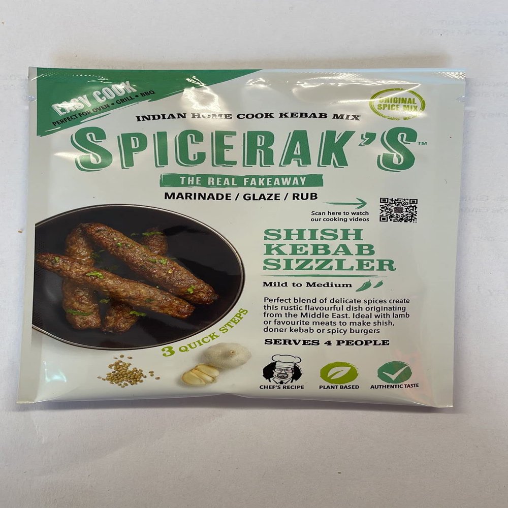 SHISH KEBAB SIZZLER -54g (18g x PACK OF 3) - SPICERAK'S - THE REAL FAKEAWAY! UK's Best Indian Home Cook Sachet - Plant Based