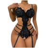 Women Lingerie Sexy Plus Size Strappy Halter V Neck Lace Up Bodysuits Naughty One Piece Teddy Babydolls Chemises Sleepwear Hollow Out Harness Belt Strappy Bra and Panty Babydoll Teddy view 1