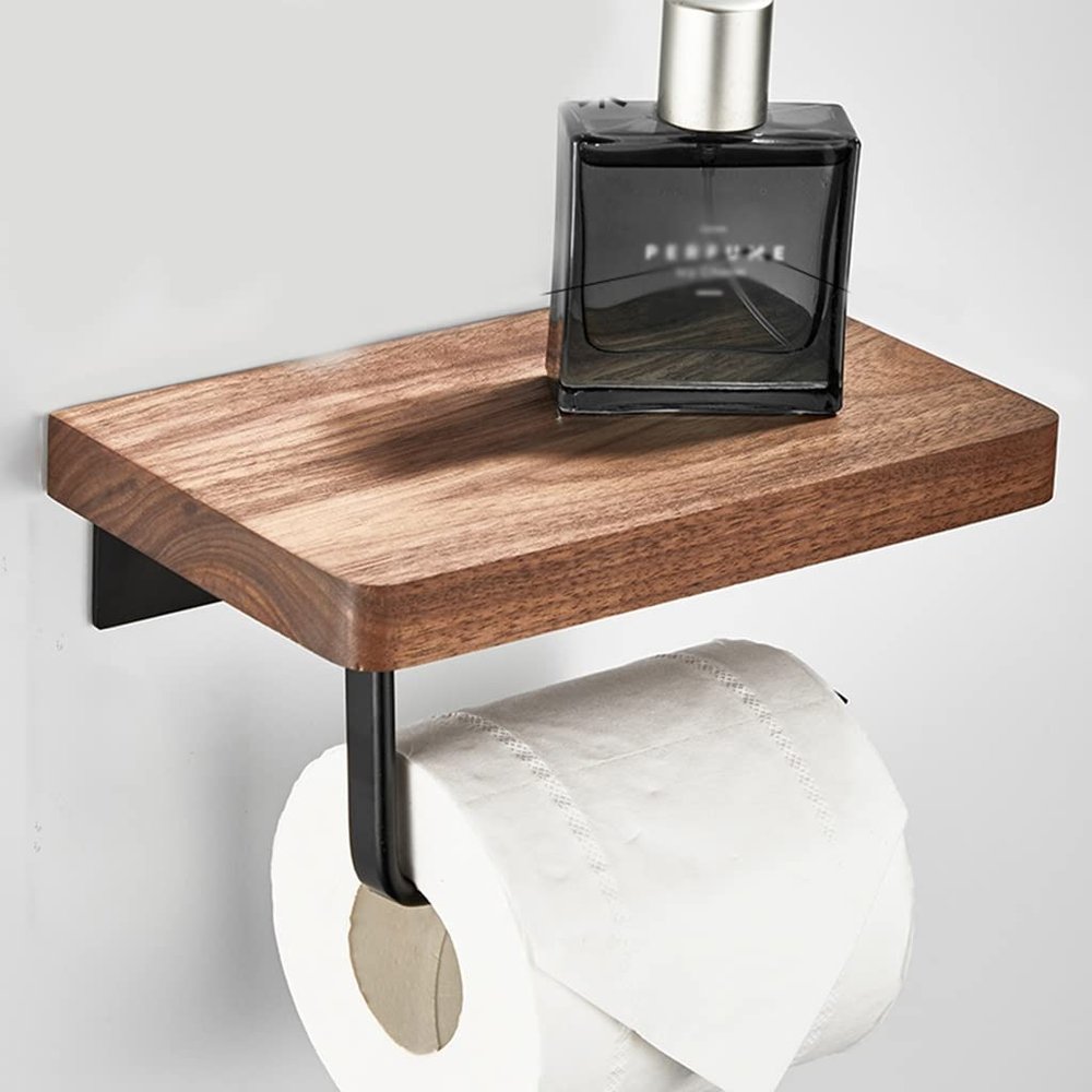 Sudemota Black Walnut Foldable Towel Bar Rack, Bathroom Accessories Wall Mount, Toilet Brush Robe Hook Toilet Paper Holder bathroom (Color : Single Flat Tissue Holder)
