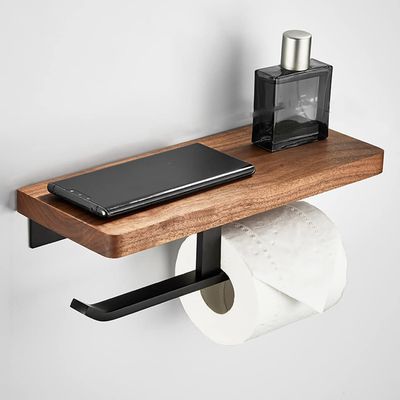Sudemota Black Walnut Foldable Towel Bar Rack, Bathroom Accessories Wall Mount, Toilet Brush Robe Hook Toilet Paper Holder bathroom (Color : Double Flat Tissue Holder)