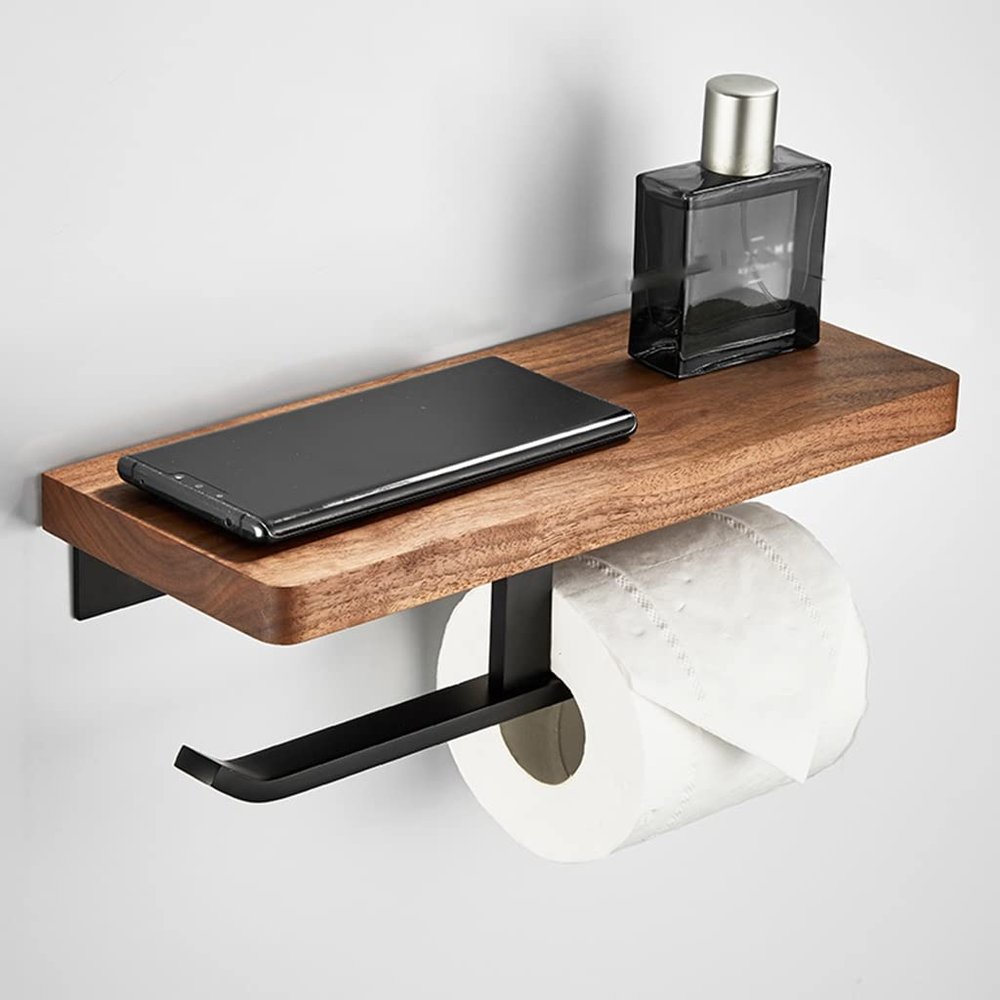 Sudemota Black Walnut Foldable Towel Bar Rack, Bathroom Accessories Wall Mount, Toilet Brush Robe Hook Toilet Paper Holder bathroom (Color : Double Flat Tissue Holder)