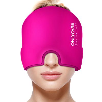 ONLYCARE Migraine Relief Cap, Upgraded Odorless Migraine Ice Head Wrap, Headache Relief Hat for Migraine, Rosy Red