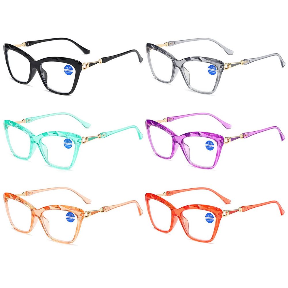 KOOSUFA Cat Eye Reading Glasses Blue Light Blocking Fashion Crystal Frame Computer Readers Eyewear Eyeglasses for Women 6 Colors Set 3.0
