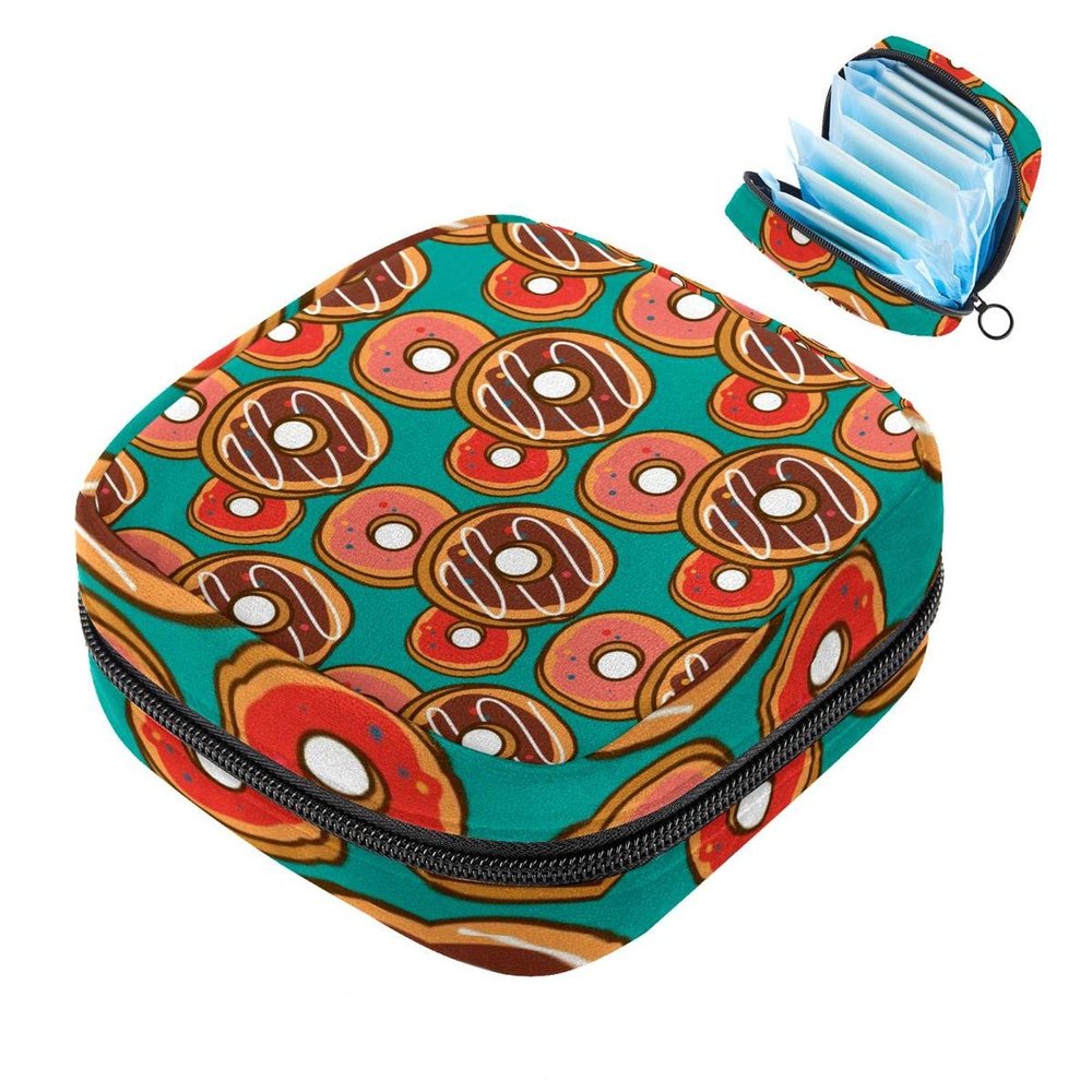 Menstrual Pad Bag Zipper Sanitary Napkin Bag Tampons Collect Bags for Women Girls (Doughnut Pattern)