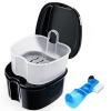 Black Denture Soaking Container Partial Denture Case, Orthodontic Retainer Cleaning Case Denture Cleaner Container Dentures Teeth Cup with Strainer and Lid Waterproof view 1