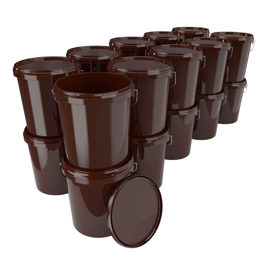 100 x Buckets with Lids, 16 Litres, Brown, Food-Safe, Airtight and Stable, Empty Bucket with Handle and Closure Lid for Food, Chemistry, Wall, Paint, Washing Powder, Adhesives