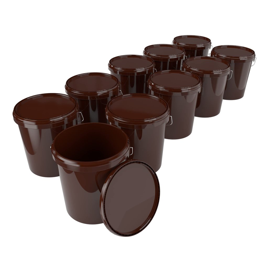 10 x Buckets with Lid, 16 Litres, Brown, Food Safe, Airtight and Stable, Empty Bucket with Handle and Closure Lid for Food, Chemistry, Wall, Paint, Washing Powder, Adhesives