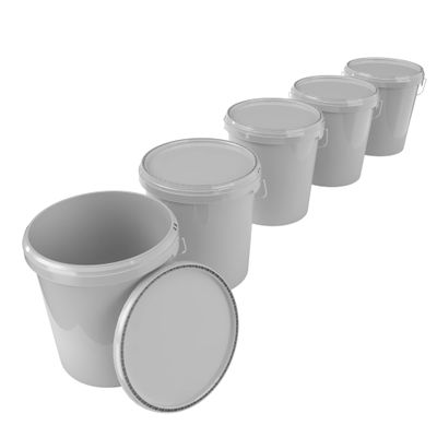 FixedByU 5-Pack Grey 16L Polypropylene Buckets with Lid, Airtight, Food-Safe, Stable, Metal Handle