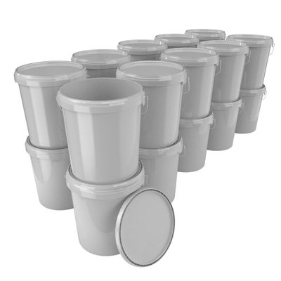 20 x buckets with lid, 16 litres, grey, food-safe, airtight and stable, empty bucket with handle and closure, lid for food, chemistry, wall, paint, washing powder, adhesives