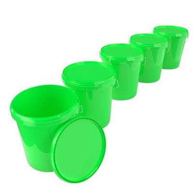 5 x buckets with lid, 16 litres, green, food-safe, airtight and stable, empty bucket with handle and closure, lid for food, chemistry, wall, paint, washing powder, adhesives