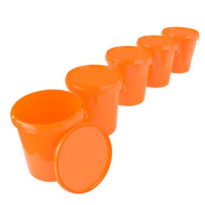 5 x Bucket with Lid, 16 Litres, Orange, Food-Safe, Airtight and Stable, Empty Bucket with Handle and Closure Lid for Food, Chemistry, Wall, Paint, Washing Powder, Adhesives