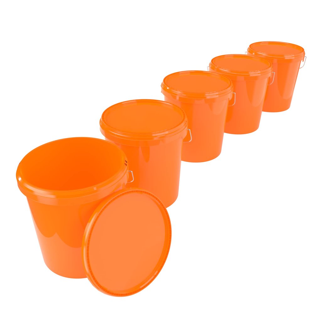 5 x Bucket with Lid, 16 Litres, Orange, Food-Safe, Airtight and Stable, Empty Bucket with Handle and Closure Lid for Food, Chemistry, Wall, Paint, Washing Powder, Adhesives