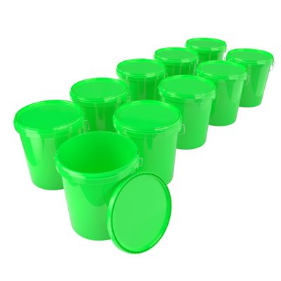 10 x buckets with lid, 16 litres, green, food-safe, airtight and stable, empty bucket with handle and closure, lid for food, chemistry, wall, paint, washing powder, adhesives