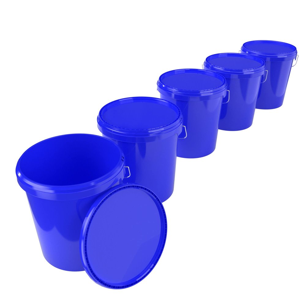 5 x Bucket with Lid, 16 Litres, Blue, Food-Safe, Airtight and Stable, Empty Bucket with Handle and Closure Lid for Food, Chemistry, Wall, Paint, Washing Powder, Adhesives