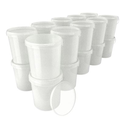 100 x Buckets with Lid, 16 Litres, Transparent, Food-Safe, Airtight and Stable, Empty Bucket with Handle and Closure Lid for Food, Chemistry, Wall, Paint, Washing Powder, Adhesives
