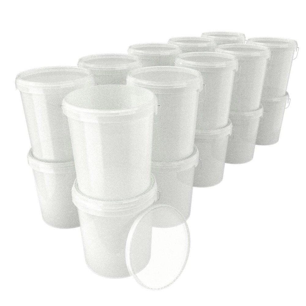 100 x Buckets with Lid, 16 Litres, Transparent, Food-Safe, Airtight and Stable, Empty Bucket with Handle and Closure Lid for Food, Chemistry, Wall, Paint, Washing Powder, Adhesives