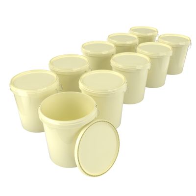10 x buckets with lid, 16 litres, cream, food-safe, airtight and stable, empty bucket with handle and closure, lid for food, chemistry, wall, paint, washing powder, adhesives