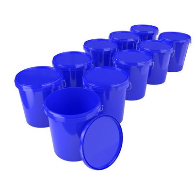 10 x Buckets with Lid, 16 Litres, Blue, Food-Safe, Airtight and Stable, Empty Bucket with Handle and Closure Lid for Food, Chemistry, Wall, Paint, Washing Powder, Adhesives