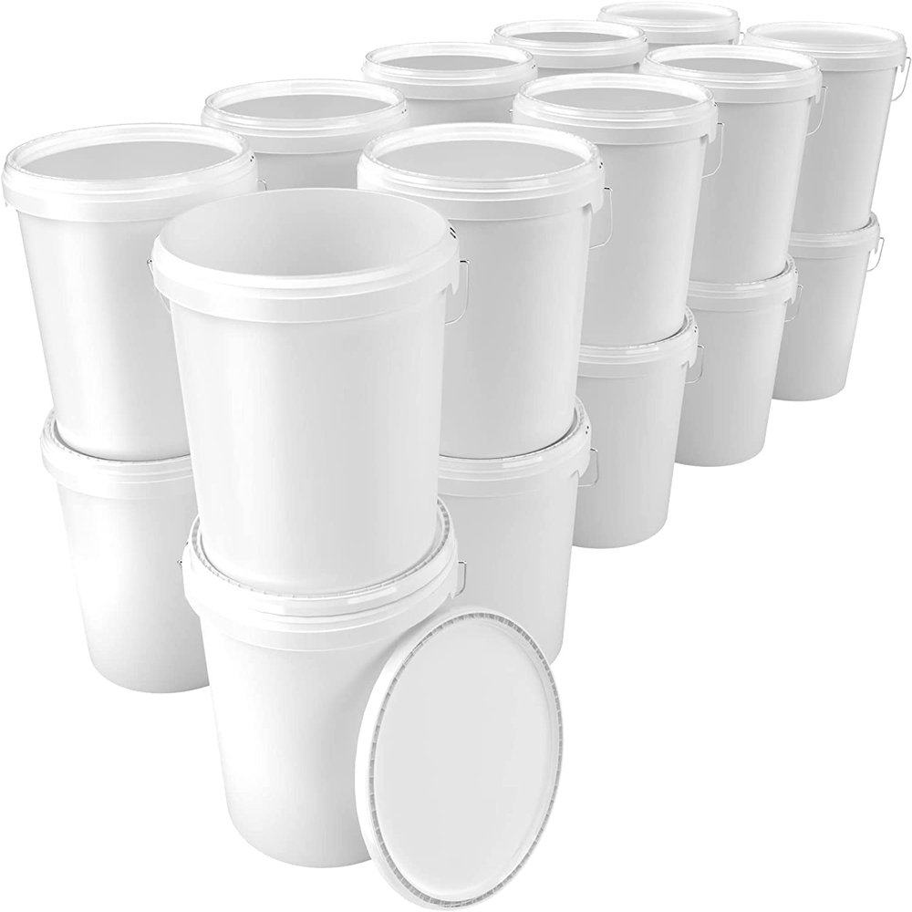100 x Buckets with Lids, 16 Litres, White, Food-Safe, Airtight and Stable, Empty Bucket with Handle and Closure Lid for Food, Chemistry, Wall, Paint, Washing Powder, Adhesives