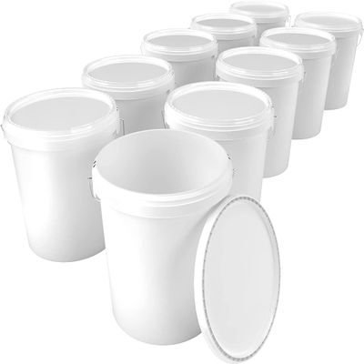 10 x buckets with lid, 16 litres, white, food-safe, airtight and stable, empty bucket with handle and closure, lid for food, chemistry, wall, paint, washing powder, adhesives