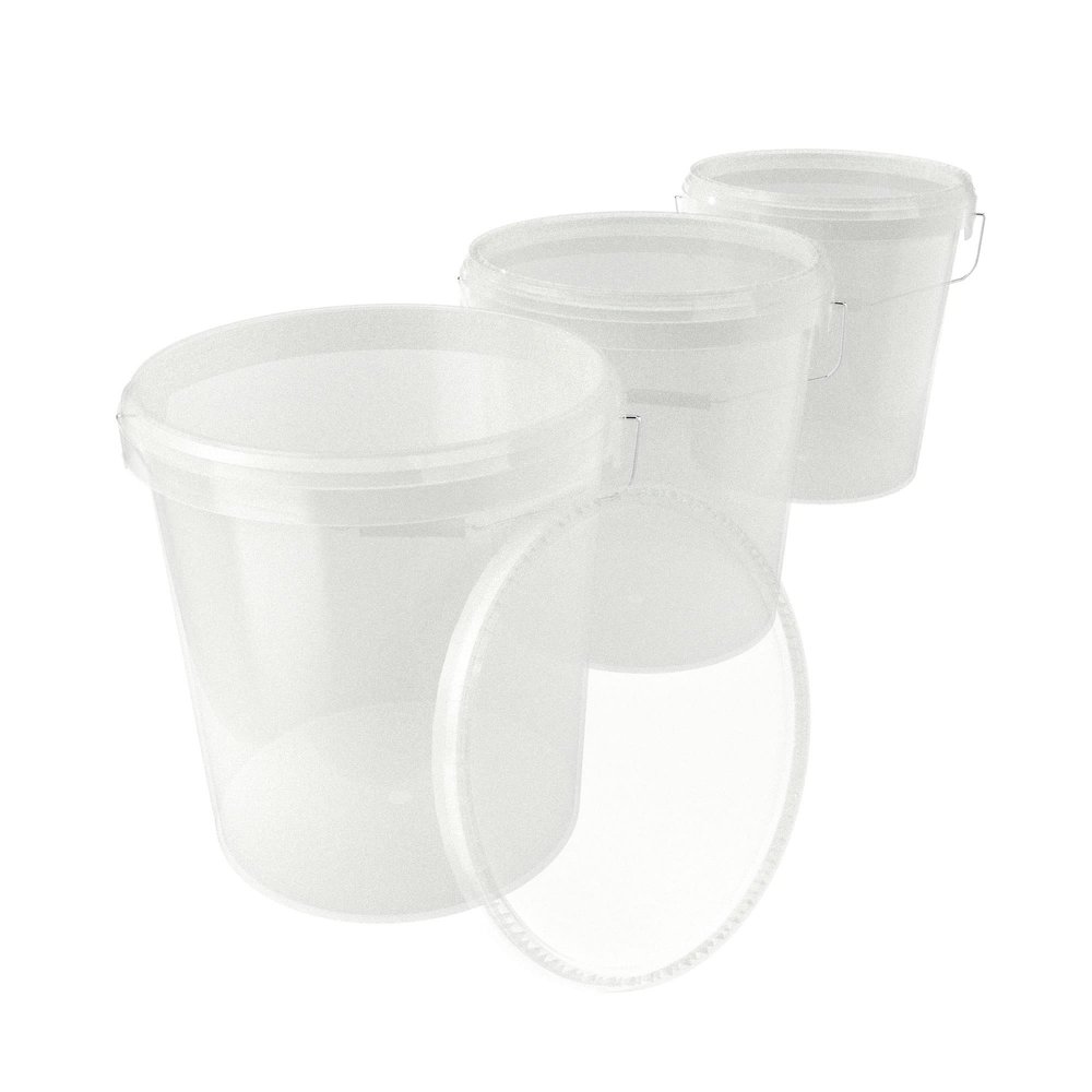 3 x buckets with lid, 16 litres, transparent, food-safe, airtight and stable, empty bucket with handle and closure, lid for food, chemistry, wall, paint, washing powder, adhesives