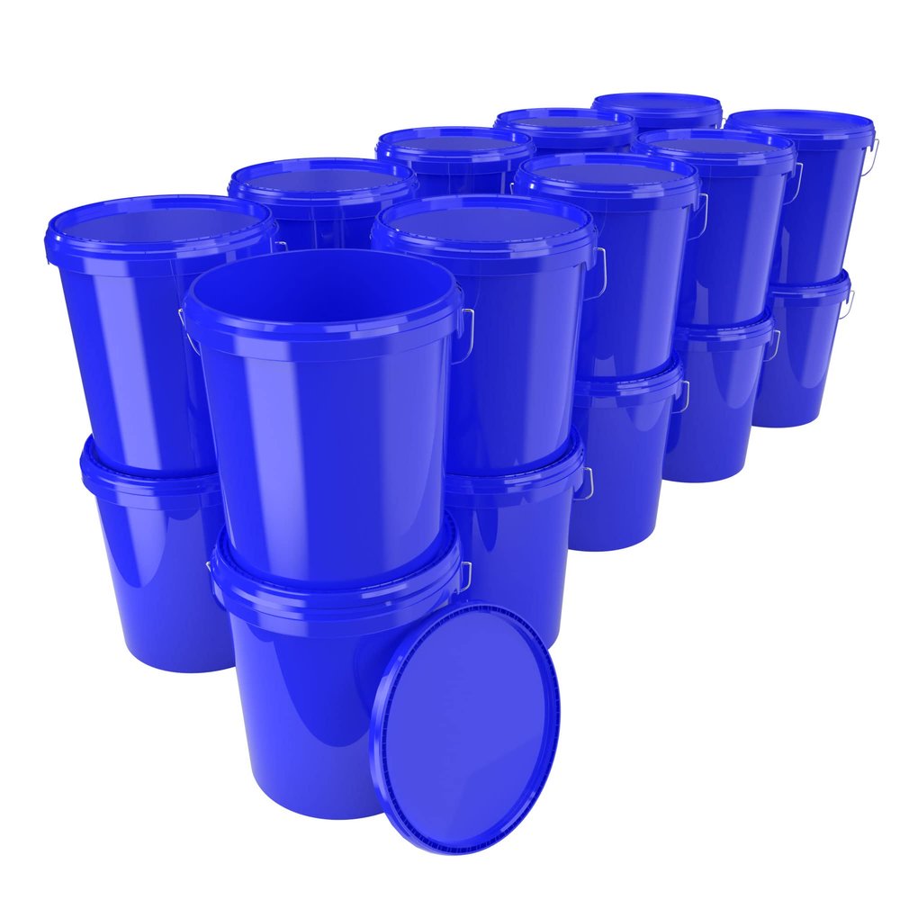 20 x buckets with lid, 16 litres, blue, food-safe, airtight and stable, empty bucket with handle and closure, lid for food, chemistry, wall, paint, washing powder, adhesives