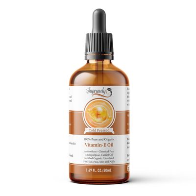 Supremely Vitamin E Oil for Face & Skin | Naturally Sourced Organic and Pure Vitamin E Oil for Skin Hair and Nails 50ML (Glass Dropper)