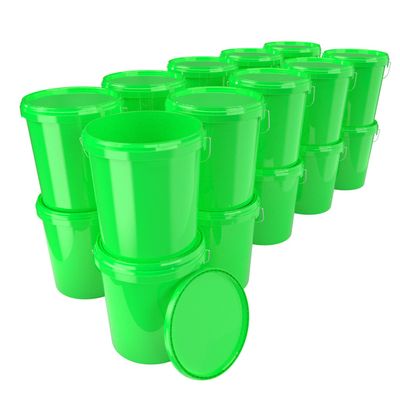 20 x buckets with lid, 16 litres, green, food-safe, airtight and stable, empty bucket with handle and closure, lid for food, chemistry, wall, paint, washing powder, adhesives