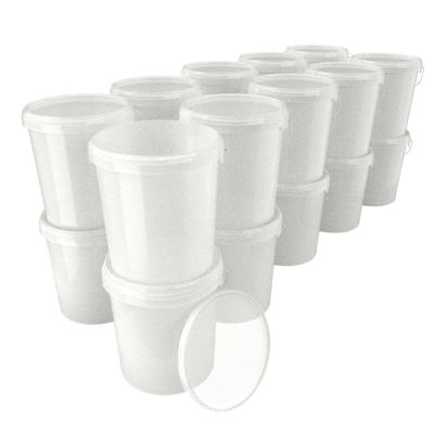 100 x buckets with lid, 16 litres, natural, food-safe, airtight and stable, empty bucket with handle and closure, lid for food, chemistry, wall, paint, washing powder, adhesives