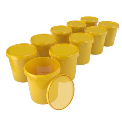 10 x buckets with lid, 16 litres, yellow, food-safe, airtight and stable, empty bucket with handle and closure, lid for food, chemistry, wall, paint, washing powder, adhesives