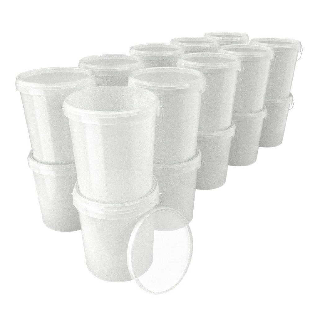 20 x Buckets with Lid, 16 Litres, Natural, Food-Safe, Airtight and Stable, Empty Bucket with Handle and Closure, Lid for Food, Chemistry, Wall, Paint, Washing Powder,