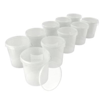 10 x buckets with lid, 16 litres, natural, food-safe, airtight and stable, empty bucket with handle and closure, lid for food, chemistry, wall, paint, washing powder, adhesives