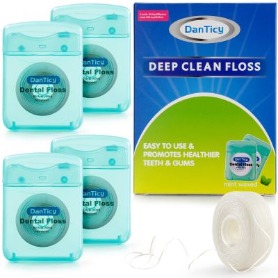 Dental Floss Deep Clean Waxed Floss Extra Wide Cleaning Slides Smoothly & Easily Perfect for Individuals with Tight & Small Gaps Between Teeth PFAS Free | Mint Flavored 66Yards x 4 Pack 630D