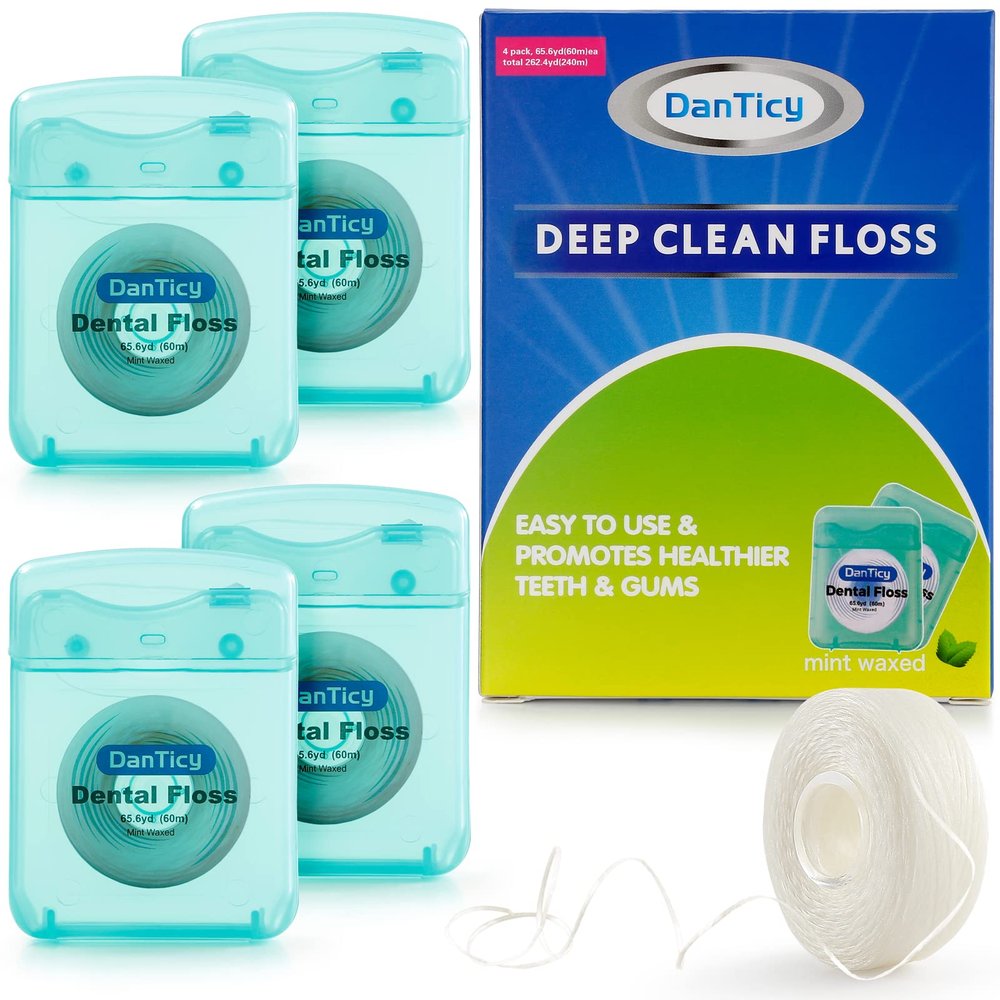 Dental Floss Deep Clean Waxed Floss Extra Wide Cleaning Slides Smoothly & Easily Perfect for Individuals with Tight & Small Gaps Between Teeth PFAS Free | Mint Flavored 66Yards x 4 Pack 630D