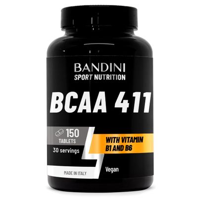 Bandini BCAA 4:1:1 150 Tablets - Branched Chain Amino Acids BCAA 4.1.1 - Leucine, Isoleucine, Valine with Vitamin B1 & B6-100% Vegan, No GMO - Food Supplement for Pre & Post Workout Muscle Recovery