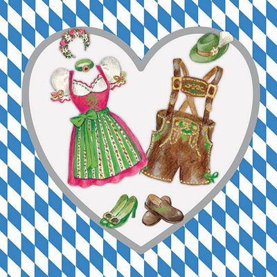 20 napkins, Bavarian costumes, Bavaria, Oktoberfest, table decoration, decoupage, napkin technology, 33 x 33 cm