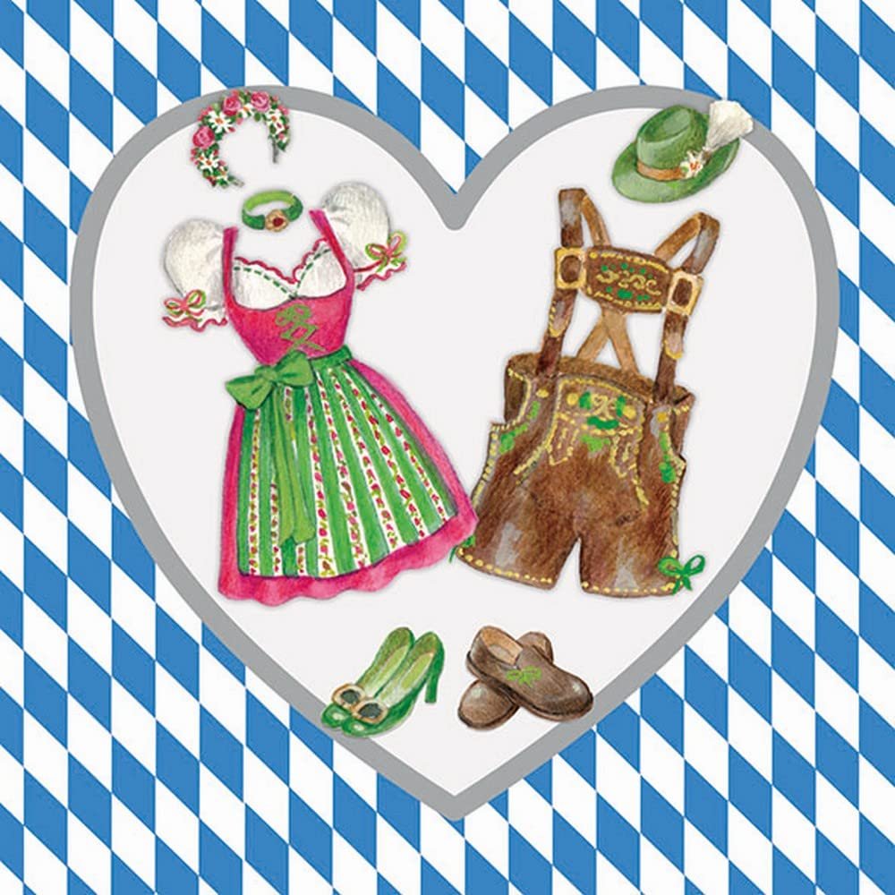20 napkins, Bavarian costumes, Bavaria, Oktoberfest, table decoration, decoupage, napkin technology, 33 x 33 cm