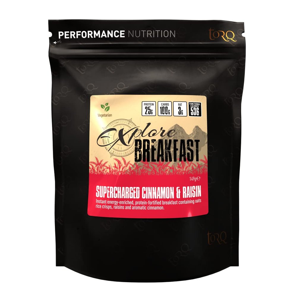 Torq Explore Cinnamon & Raisin Breakfast - Healthy Cereal for Pre & Post Workout, Exercise - High in Protein, 25g of Protein, 100g of Carbohydrates Perfect for Expeditions
