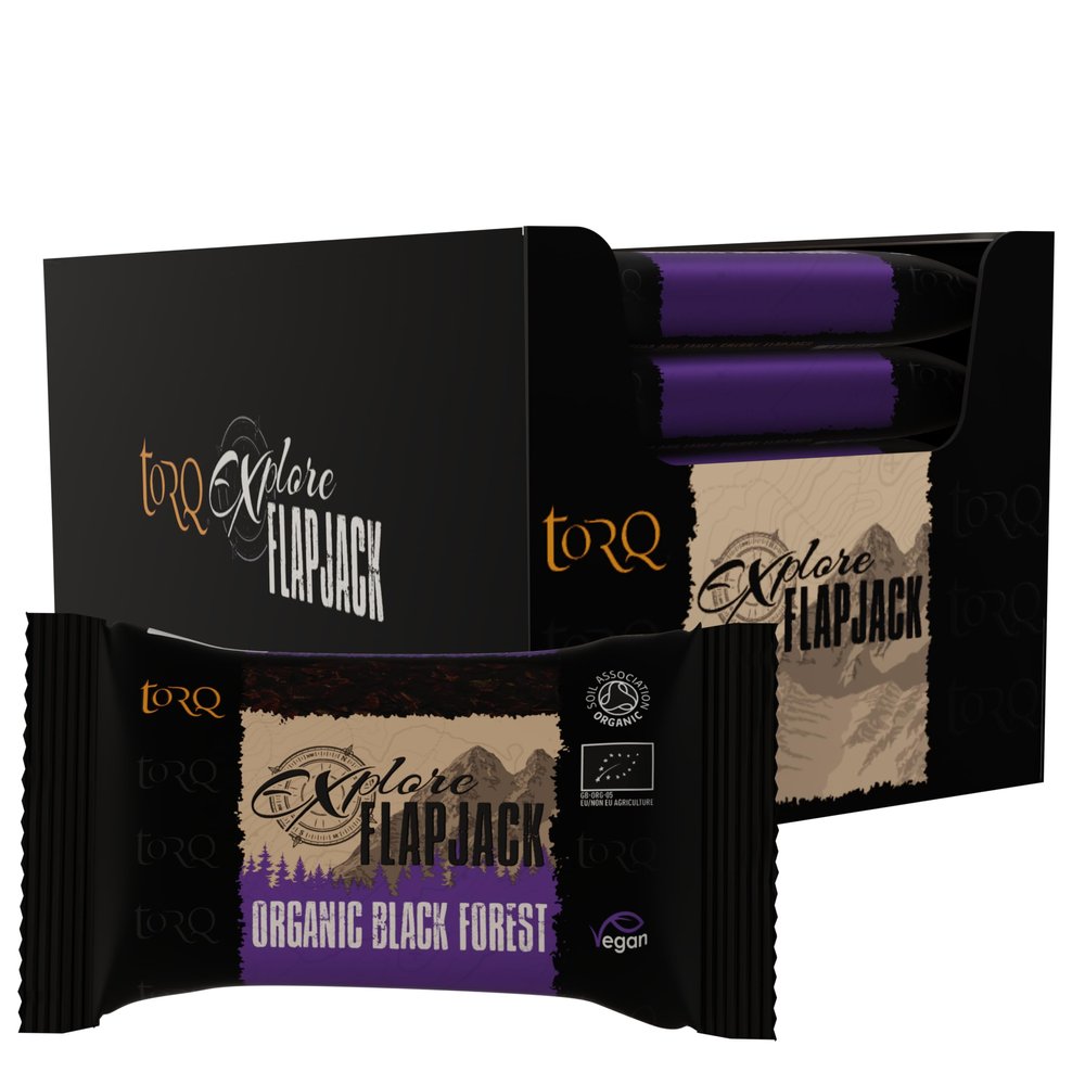 Torq Explore Flapjack Black Forest Plant Based - Vegan Nutrition Snacks for Running, Cycling, Sports & Expeditions - Endurance Flapjacks Energy Bars - Box of 20