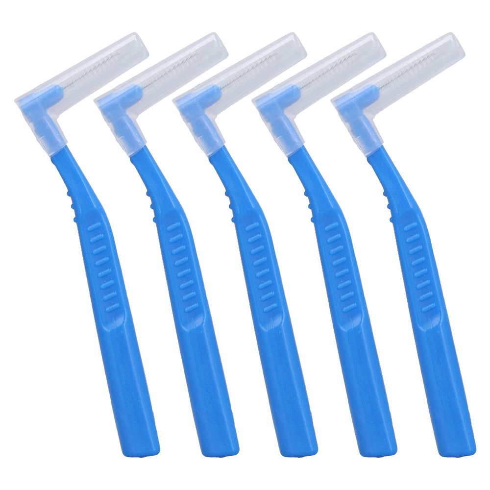 5 Pcs/Set L Interdental Brush, Flat Line Design Portable Interdental Brushes, Great Tension Toothbrush with Non Slip PP Handle for Effective Cleaning of The Mouth(Blue)