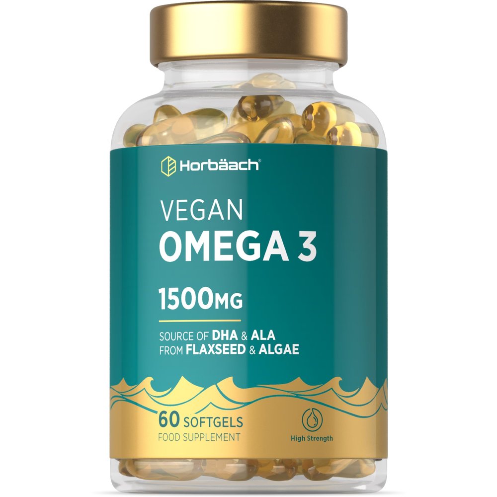Vegan Omega 3 DHA from Algae Oil 1500mg | 60 Softgels | High Strength 450mg of ALA and 240mg of DHA Per Serving | by Horbaach