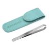 AUSOMTEK Beard Tweezers, White Hair Plucking Tool, Stainless Steel, Fine Hair Removal, Eyebrows Shaping, 5mm Flat Tip, Cyan PU Case 1Pack view 1