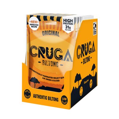 Cruga Original Beef Biltong Flavour 12  60g Snack Packs  High Protein Gluten Free Spicy Snack  Low Sugar  No Added MSG  Ideal for Gym, Travel, Hiking & Everyday Energy