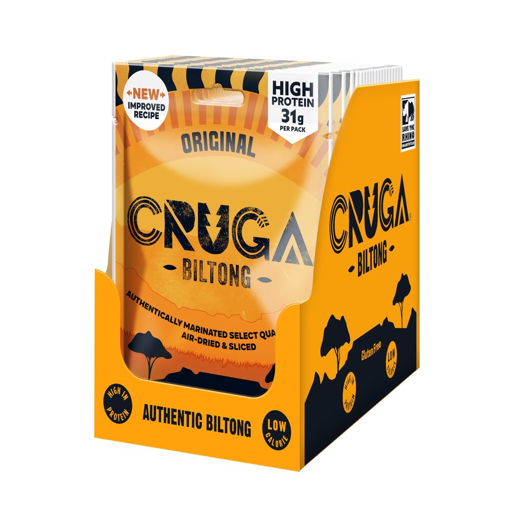 Cruga Original Beef Biltong Flavour 12  60g Snack Packs  High Protein Gluten Free Spicy Snack  Low Sugar  No Added MSG  Ideal for Gym, Travel, Hiking & Everyday Energy
