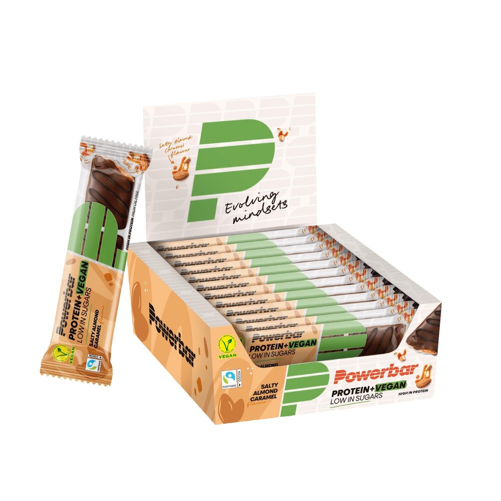Powerbar - Protein Plus - Low Sugar - Vegan Salty Almond Caramel - 12x42g - High Protein Low Sugar Bar - Vegan Protein Bar