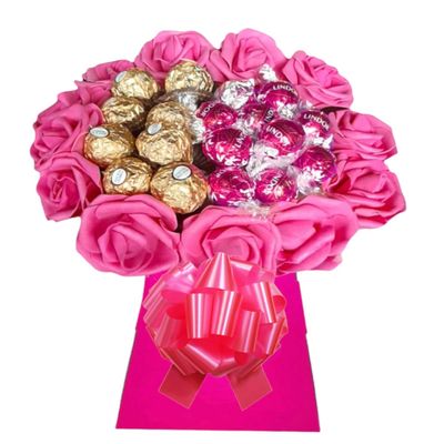 Pink Chocolate Bouquet Hamper Ferero Lindr Gift Men Women Red Gold Blue Pink White Sweets Candy Personalised (Medium)