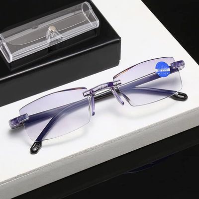 OVNMFH Sapphire High Hardness Anti-blue Progressive Far And Near Dual-Use Reading Glasses, Ultralight Reading Glasses for Women&Men (Black,'+4.0)