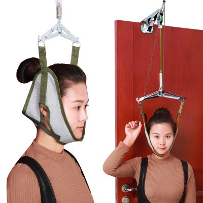 FOOJO Neck Traction Devices Cervical Stretcher for Pain Relief, Spinal Decompression Devices Over The Door Cervical Traction Physical Therapy Kit,Grey