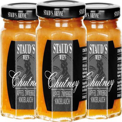 Apple Garlic Onion Chutney 3x130g (13.76 Oz) - Perfect for fiery grilled dishes, STAUDS Wien/Austria