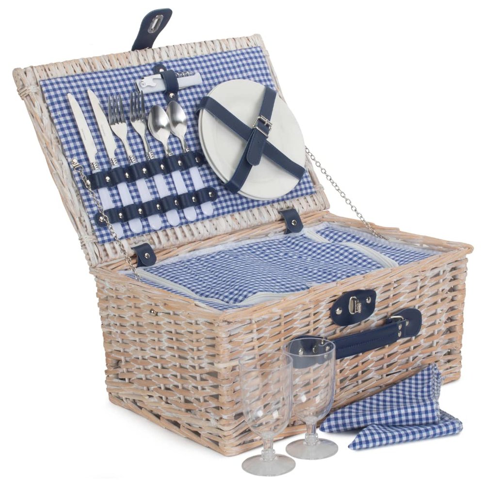 2 x Blue & White Gingham 2 Person Fitted Hamper